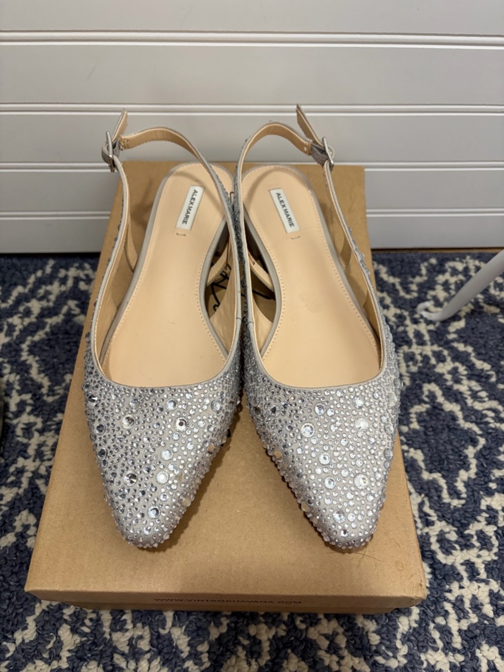 Alex Marie Silver Crystal-Embellished Pointed Slingback Flats - Picture 5 of 8